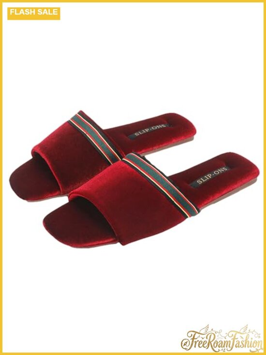 Shoes - Faux Velvet Slide Sandals Open Toe Slip On Indoor Outdoor Slippers